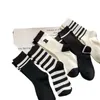 Women Socks The Autumn Simple Casual Black White Striped Pile For Girls Breathable Middle Tube Letter Embroidery Cotto