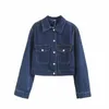 Damesjassen Damesmode Flip Pocket Decoratie Cropped denim jasje Vintage lange mouw Met knopen Vrouwelijke bovenkleding Chique overshirt