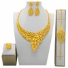 Ketting Oorbellen Set Dubai 24K Vergulde Bruidsarmband Oorbel Ring Vierdelige Afrikaanse Damessieraden Bu10251