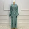 Roupas étnicas Kimono Abaya Muçulmano Hijab Vestido Turquia Botão Invisível Bordado Abayas Abertos para Mulheres Dubai 2023 Roupa de Festa Islâmica