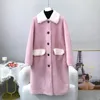 Womens Fur Faux Lady Wool Causal Long Coats Female Girl Sheep Shearling Warm Jacket Contrast Color Overcoat JT3179 231010