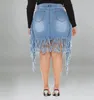 Rokken Grote Mooie Vrouwen Jean Rok Kwastje Patchwork Vrouwelijke Bodems Mode Streetwear Vrouwen Plus Size Denim Rokken 231011