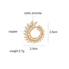 Brooches Small Cubic Zirconia Round Garland For Women In Gold Silver Color Plated Leaf Brooch Collar Accessories Gifts