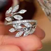 Cluster Rings Leaves Fashion Shiny Zircon Women Engagement Ring Jewelry Adjustable Size Prom Birthday Party Accessories Gift G1631