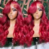 Free Part Red Body Wave Wigs 13x4 Lace Front Human Hair Wig Colored Blue/pink /blonde/grey HD Transparent Lace Frontal Wig for Women