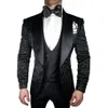 Costumes pour hommes Blazers Veste Pantalon Gilet Beau Jacquard Noir 3 Pièces Marié Tuexdos Pour Mariage Formel Costume De Bal Fête Ev215c