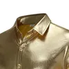 Chemises décontractées pour hommes Hommes Brillant Gold Coated Chemise métallique Marque à manches longues Slim Fit NightClub Wear Robe Hommes DJ Prom Stage S2328