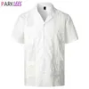 Chemise blanche du camp cubain Guayabera pour hommes, chemises boutonnées tissées brodées élégantes pour hommes, chemises de plage de style mexicain des Caraïbes 2XL 21213i