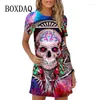 Casual Dresses Gothic Style Women 3D Print Clothing Women's O-Neck Short Sleeve Party Mini Dress Summer Skull Mönster Streetwear