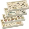 Cajas de joyería Bandeja de terciopelo Cajón de almacenamiento Pequeño Organizador beige apilable Insertar Caja de anillo de pendiente de exhibición duradera 231011