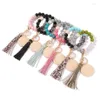 Keychains Womens Keyrings Wood Blank Disc Wristlet Key Ring Holder Silicone Bead Tassel Armband Bangle Keychain Enek222938