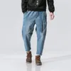 Мужские брюки 2021, мужские шаровары в китайском стиле, M-5XL, джинсовые мужские джоггеры, потертые джинсы со свободной талией в стиле ретро261Z