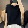 Women's T Shirts Smpevrg Tees Fashion Hollow T-Shirt Fmale Pullover Short Sleeve O-Neck Knitted Tops Mixed Worsted Clothes Summer Thin