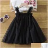 Flickans klänningar Girlklänningar Baby Girls Clothes Suspenders Toddler Kids Summer Sequin Princess Dress Solid Cute Mesh för 1-5 år Casual DHJWP