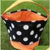 Partij gunst Halloween Emmer Polka Dot Bat Gestreept Polyester Snoep Verzamelzak Trick or Treat Pompoenzakken 12 ontwerpen C199 Home Gar Dhjk2