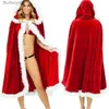 Temadräkt Carnival Party 60-150 cm Hooded Winter Christmas Cosplay kommer jultomten Claus Cloak Women Sexig jul capel231010