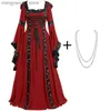 Theme Costume Europe and The United States Medieval Vintage Hooded Dress Square Collar Tie with Flared Sleeves Skirt T231011