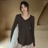 Camisas ativas de manga comprida camisa de yoga com capuz feminino outono inverno casual solto rápido seco correndo camiseta cor sólida decote em v roupas de treino