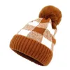 Berets Winter Knitted Hat Women Fashion Wild Warm Ear Protection Wool Ball Knitting Cute Color Block