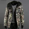 Parkas masculinas para baixo 2023 novo acampamento ao ar livre camo jaqueta moda masculina camo jaqueta quente à prova de vento esportes ao ar livre jaqueta t231011