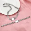 Conjunto de collar y pendientes USENSET, joyería de acero inoxidable de alta gama para mujer, pulsera con dijes con incrustaciones de ópalo cuadrado, regalo a prueba de óxido