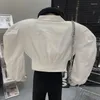 Vestes pour femmes 2023 Automne Design Bretelles épissées Veste courte en vrac Mode Slim Puff Manteau à manches longues