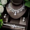 HIBRIDE Exclusive Dubai Gold Plate Jewelry Luxury Cubic Zirconia Necklace Earring Bracelet Party Jewelry Set for Women SS09258M