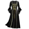 Vestidos casuais halloween mulheres vestido trajes para manga longa medieval cosplay vintage vampiro bruxa vitoriana gothi bandagem