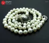 Pendant Necklaces Qingmos Natural 6-7mm Round Freshater White Pearl Necklace With Tibetan Silver Fish 17" Chokers Jewelry Nec5402