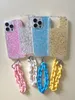 Bling Sequin Cases For Iphone 15 Plus 14 Pro Max 13 12 11 XR XS X 8 7 6 Luxury Girls Lady Women Foil Glitter Confetti Soft TPU Phone Cover Skin With Chian Strap