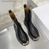 Stiefel Schwarz Elastische klobige Plateau-Biker-Stiefeletten, Lederstiefeletten mit gekerbter Sohle, robuste Luxus-Designermarken-Schuhe Q231012