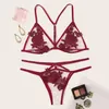 Conjunto de roupa íntima feminina conjunto de sutiã sexy flor bordado apliques sutiã de renda pijamas lingerie vermelha set291h