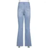 Dżinsy damskie rozerwały niebieski płomień dla dziewcząt kobiet 2023 Casual Vintage Hole Denim Spodnie z wysokim poziomem spodni Harajuku Capri Long