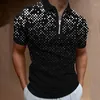 Polos pour hommes revers Simple Polo décontracté 2023 Plaid dégradé 3D motif imprimé fermeture éclair haut à manches courtes vêtements