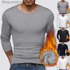 Roupa íntima térmica masculina de inverno, roupa íntima térmica masculina de manga comprida, camiseta acolchoada de veludo, gola redonda, camisa de fundo fina, roupa íntima masculinaL231011