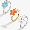 Anneaux de cluster Jisensp Bohème Coloré Daisy Pour Femmes Fidget Spinner Bague Émail Fleur Rotation Anti Stress Anxiété Bijoux Cadeau