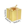 Décorations de Noël 10 / 20pcs Boîte de bonbons en papier kraft carré avec nœud en dentelle Coffrets cadeaux de fête d'anniversaire de mariage Mini emballage de gâteau unique