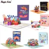 Gratulationskort Grattis på födelsedagskortet för tjej barn fru make 3d tårta popup postkort gåvor med kuvert 231011