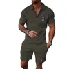 Herrspårspoler Polo Tracksuit Shorts Set For Man Clothing Flag of Cuba på en upphöjd knutna nävekläder män Camisetas de Hombre