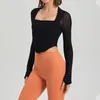 Active Shirts 2023 S-XL Pad Lace Bubble Mesh Yoga Crop Top Long Sleeves Women Fitness Gym Workout Tops Sports