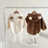 Rompers Baby Autumn Winter Clothes Romper Pants Cute Bear born Boys Girls Plush Warm Velvet Hooded Outfits 231010