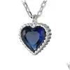 Pendant Necklaces Authentique 925 Sterling Sier colliers pendentifs bleu rose blanc Cz Zircon amour coeur pendentif collier pour les femmes Weddi Dhxcm