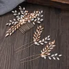 Hair Clips 4 Pcs Milk Crystal Tiara Combs Handmade Leaf Pins Sets Pearls Long Comb Bridal Accessories Women Jewelry