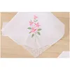 Handkerchief Women Cotton Handkerchief Flower Embroidered With Lace Ladies Hankies 1325 Home Garden Home Textiles Dhfuv