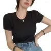 Camisetas para mujer, camisetas para mujer, camisetas de verano tejidas de Color sólido con cuello redondo, estilo coreano, manga corta, venta de camisetas para mujer, camiseta Drop LYY4569