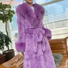 Womens Fur Faux Winter Fashion Midlength Large Collar Lapel Longsleved Belt Loose Imitation Thicked Warme Coat 231010