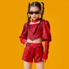 Stage Wear Filles Jazz Dance Performance Costume Rouge Bubble Manches Kpop Outfit Style Chinois Vêtements Hip Hop Enfants Vêtements DNV17087