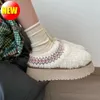 Australië platform lamswol tazz mosterdzaad bont pantoffels etnische stijl klassieke ultra mini ugglie pantoffels snowboots dames winter warme slip-on schoenen m1028