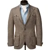 갈색 회색 양모 트위드 겨울 턱시도 남성용 슬림 핏 공식 신랑웨어 재킷 코트 한 조각 만