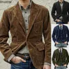 Mens Jackets Autumn Winter Coat Corduroy Casual Suits With Shoulder Pads Fashion Lapel LongSleeved Solid Jacket Models 231010